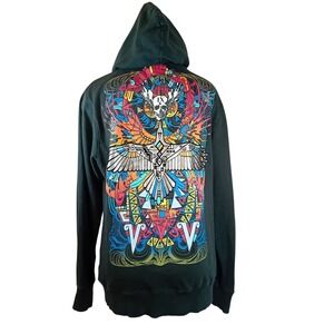 VTG Y2K Ringspun Zip Up Hoodie Hawkeye Tribal Tattoo Streetwear Skater Mcbling M